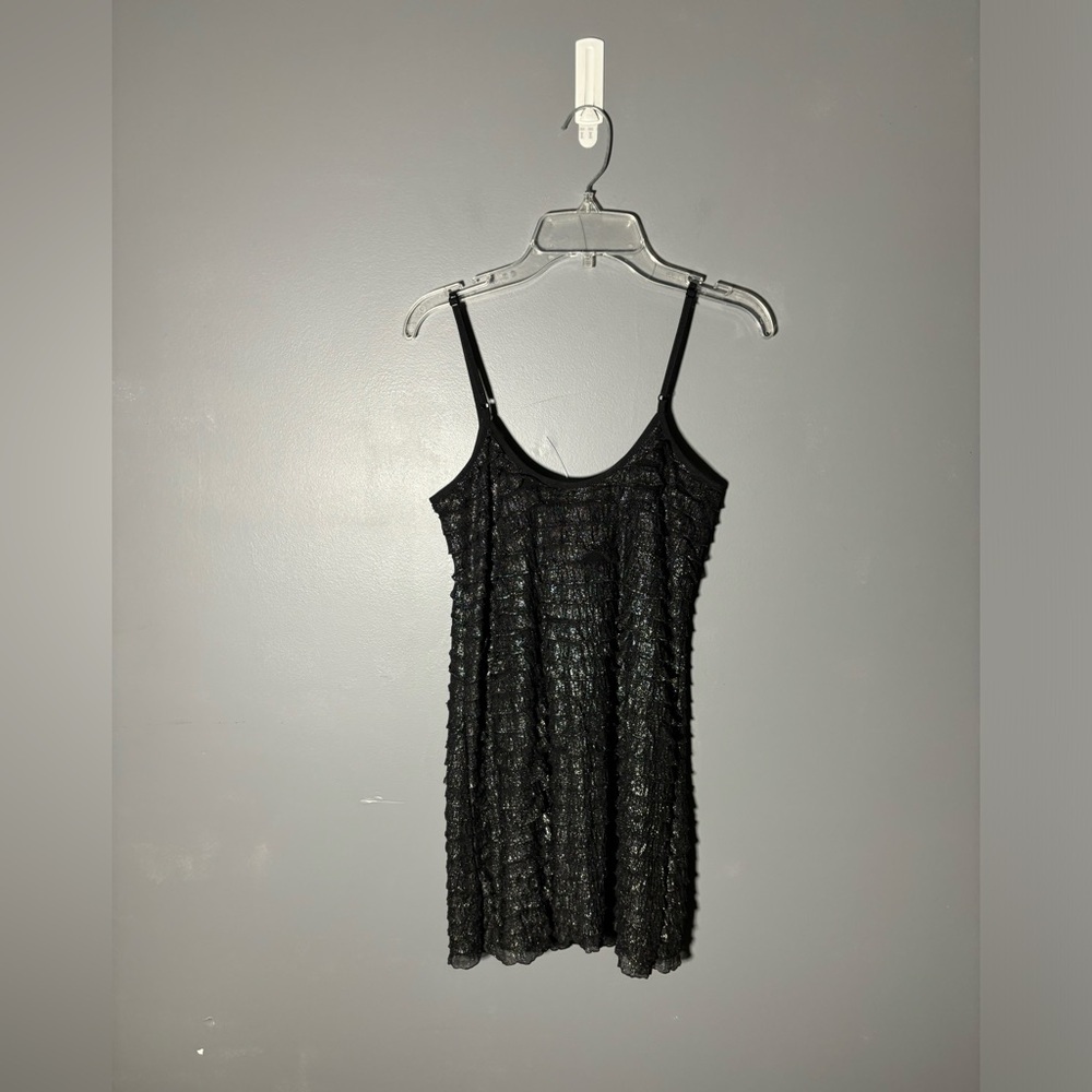 Free People Black Metallic Ruffle Tank Top Spaghetti Strap Size XS